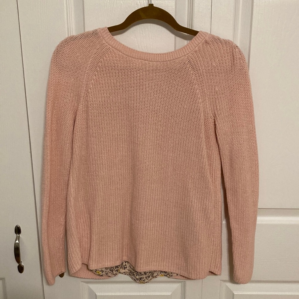 LOFT XS Pink Sweater with bow and floral detail in the back